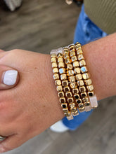 Load image into Gallery viewer, Natural Cream Acrylic Rectangle and Gold Beaded Set of 5 Stretch Bracelets