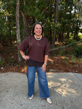 Load image into Gallery viewer, Short sleeve knit top featuring scallop lace hem detail