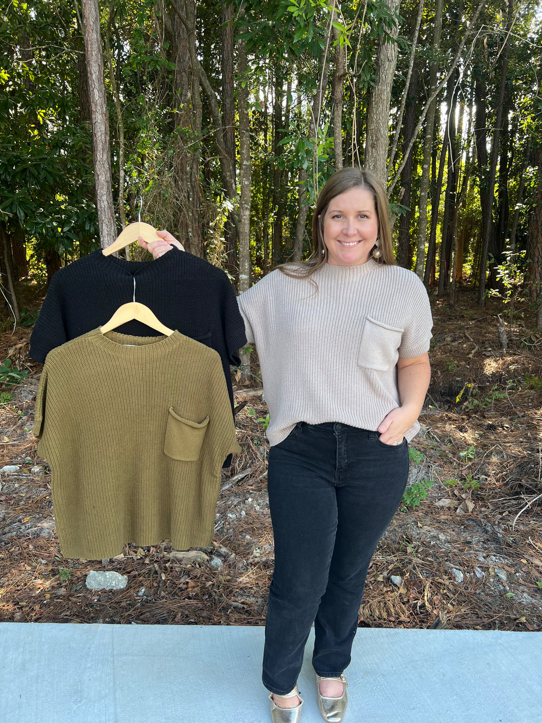 Drop Shoulder Short Sleeve Sweater Top