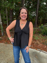 Load image into Gallery viewer, Satin Lace Trim Tie Front Top