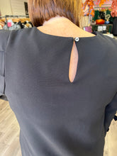 Load image into Gallery viewer, Solid slit v neck mini shift dress featuring 3D bow embellishment on sleeve