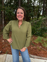 Load image into Gallery viewer, 3/4 sleeves textured solid fabric standing neckline blouse