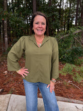 Load image into Gallery viewer, 3/4 sleeves textured solid fabric standing neckline blouse