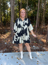 Load image into Gallery viewer, Floral print pullover mini dress with front tie closure