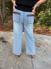 Load image into Gallery viewer, Pleather Patch Pocket Denim Pants