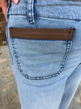 Load image into Gallery viewer, Pleather Patch Pocket Denim Pants