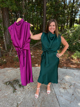 Load image into Gallery viewer, Mock neck sleeveless waist tie midi dress
