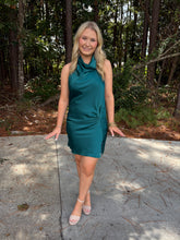 Load image into Gallery viewer, Satin Draped Neckline Mini Dress