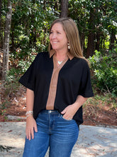 Load image into Gallery viewer, Faux Leather Accent Drop Shoulder Solid Top
