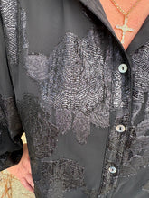 Load image into Gallery viewer, Button down sheer metallic burnout top with lurex