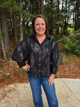 Load image into Gallery viewer, Button down sheer metallic burnout top with lurex