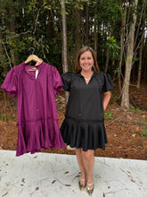 Load image into Gallery viewer, Solid pleated short puff sleeve v neck ruffled mini dress