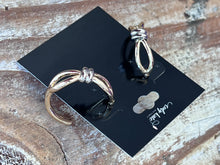 Load image into Gallery viewer, Gold Open Hoop Earrings with Silver Knot Accent