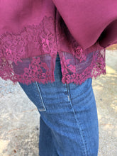 Load image into Gallery viewer, Solid long balloon sleeve with lace trim detail at sleeve cuffs and hem