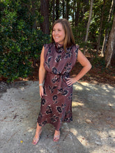 Load image into Gallery viewer, Midi Printed Dress Cowl Neck Sleeveless Waist Tie