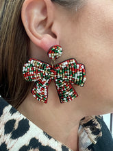 Load image into Gallery viewer, Christmas Ribbon Beaded Earrings
