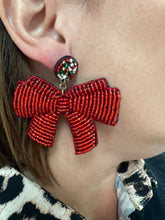 Load image into Gallery viewer, Christmas Ribbon Beaded Earrings