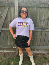 Load image into Gallery viewer, Purple and Gold Geaux Embroidered Cropped Tee