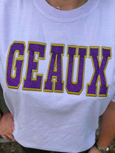 Load image into Gallery viewer, Purple and Gold Geaux Embroidered Cropped Tee