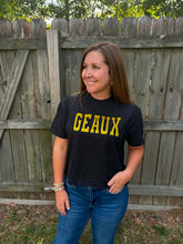 Load image into Gallery viewer, Black and Gold Geaux Embroidered Cropped Tee