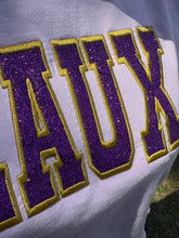 Load image into Gallery viewer, Purple and Gold Geaux Embroidered Cropped Tee
