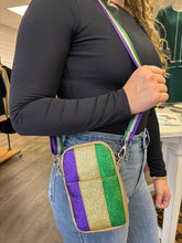 Load image into Gallery viewer, Faux Leather Mardi Gras Sparkle Small Crossbody Bag