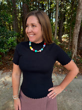 Load image into Gallery viewer, Short Sleeve Scalloped Edge Sweater Top