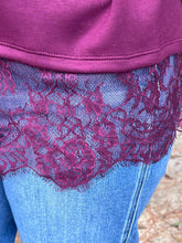Load image into Gallery viewer, Short sleeve knit top featuring scallop lace hem detail