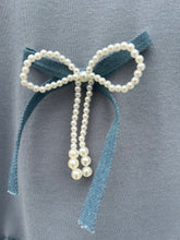 Load image into Gallery viewer, Knit Top with Pearl and Denim Bow Detail