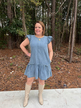 Load image into Gallery viewer, Ruffle Sleeve Denim Mini Dress