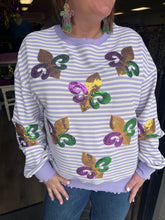 Load image into Gallery viewer, Striped Sequin Fleur de Lis Patched Pattern Top