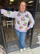 Load image into Gallery viewer, Striped Sequin Fleur de Lis Patched Pattern Top
