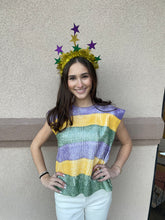Load image into Gallery viewer, Mardi Gras Metallic Stripe Sweater Vest