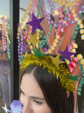 Load image into Gallery viewer, Mardi Gras Stars and Tinsel Headband