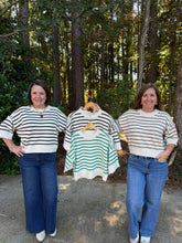 Load image into Gallery viewer, Doorbuster Striped Exposed Seam Half Sleeve Sweater