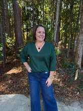 Load image into Gallery viewer, Drop shoulder 3/4 sleeves solid v neck top, soft texture.