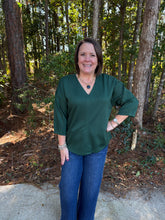 Load image into Gallery viewer, Drop shoulder 3/4 sleeves solid v neck top, soft texture.