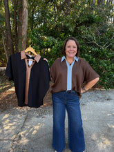 Load image into Gallery viewer, Faux Leather Accent Drop Shoulder Solid Top