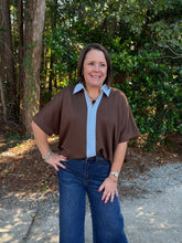 Load image into Gallery viewer, Faux Leather Accent Drop Shoulder Solid Top