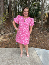 Load image into Gallery viewer, Flower jacquard embroidery dress with slit neck