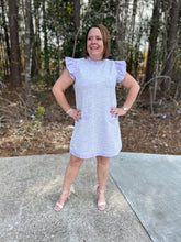 Load image into Gallery viewer, Tweed shift dress with frilled neck