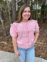 Load image into Gallery viewer, Short Sleeve Contrast Bow Sweater