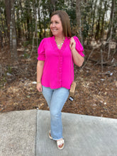 Load image into Gallery viewer, Solid V Neck Top with Smocked Frilled Edges