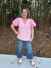Load image into Gallery viewer, Stripes &amp; Solid top with frilled V-neck