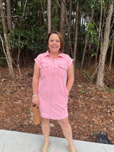 Load image into Gallery viewer, Cap Sleeve Stitched Shoulder Twill Dress