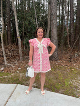 Load image into Gallery viewer, Pink Embroidered Ruffle Sleeve Ribbon Dress