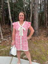 Load image into Gallery viewer, Pink Embroidered Ruffle Sleeve Ribbon Dress