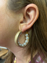 Load image into Gallery viewer, Satin Gold Hoop with Pearls Lined inside earring