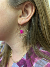 Load image into Gallery viewer, Gold Open Flower with Crystal Accent Earrings