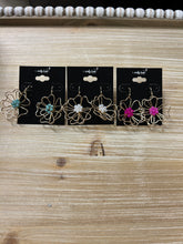 Load image into Gallery viewer, Gold Open Flower with Crystal Accent Earrings